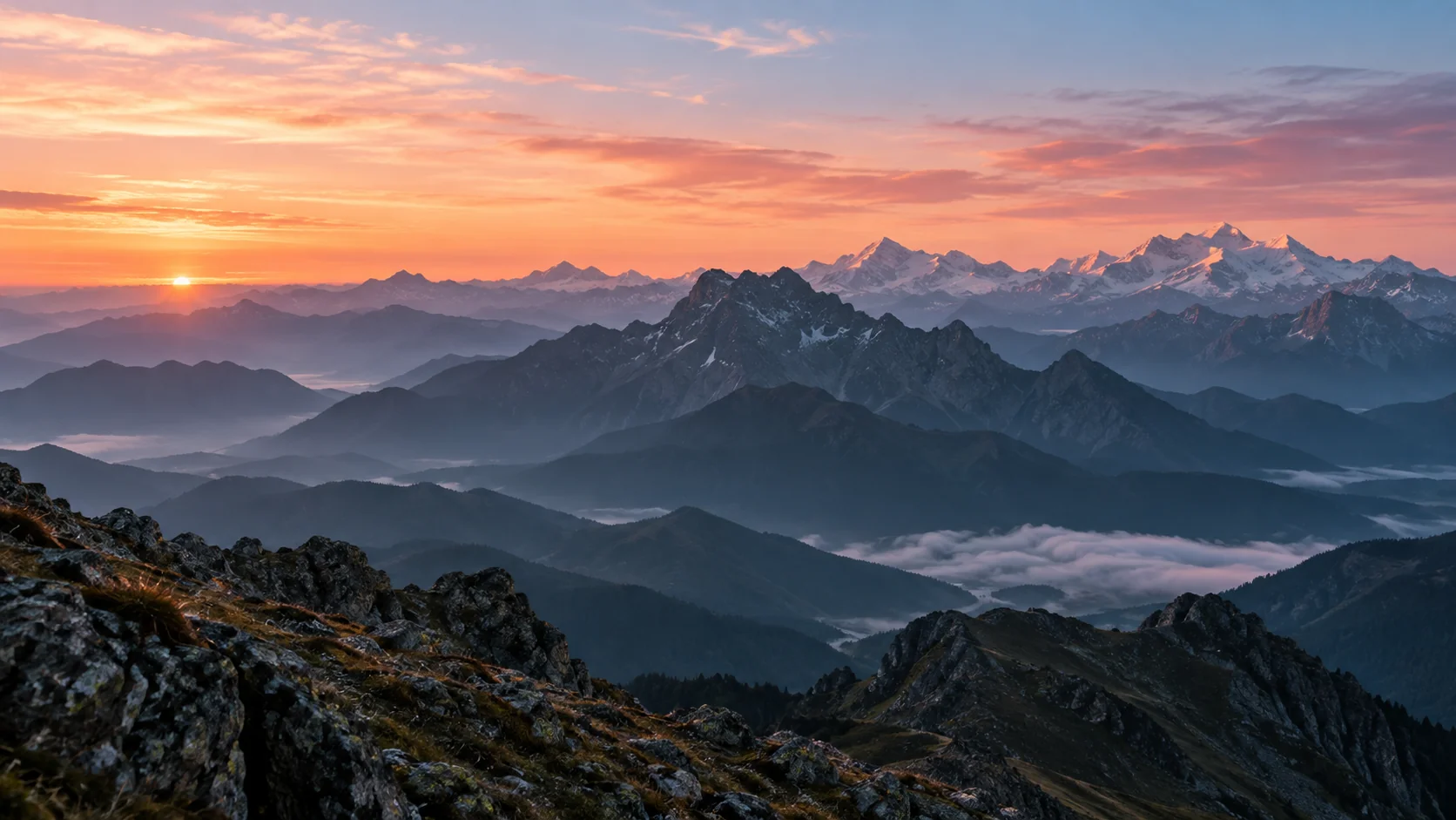 Mountain valley at dawn